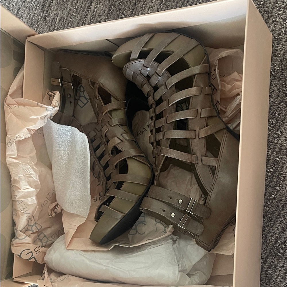 BCBGeneration Strappy Tan Gladiator Sandals